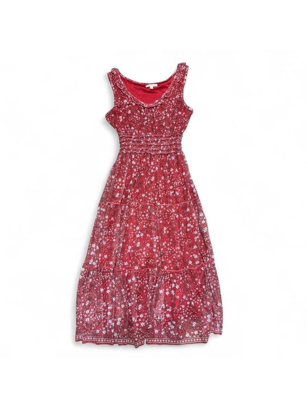 Red floral maxi dress boho cottagecore flowy smocked waist summer dress